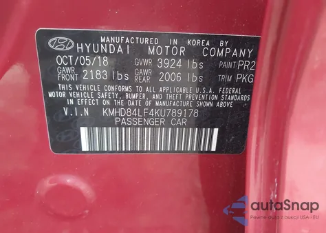 2019 Hyundai Elantra Sel из США, поврежденный, VIN KMHD84LF4KU789178